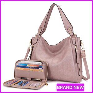 Hobo Handbag Crossbody Tote Shoulder Bag Wallet Set 2pc Elegant Minimal Chic